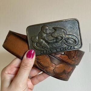 Vintage Daytona super bike motorcycle racing metal belt buckle